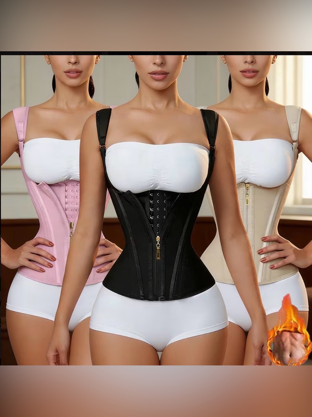 Adjustable Black Waist Trainer Corset with Front Zip - Women's Shapewear